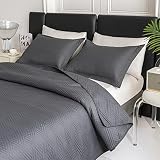 QUILTINA Queen Size Quilt Set Grey Bedspreads, Lightweight Soft Summer Microfiber Coverlets, Modern