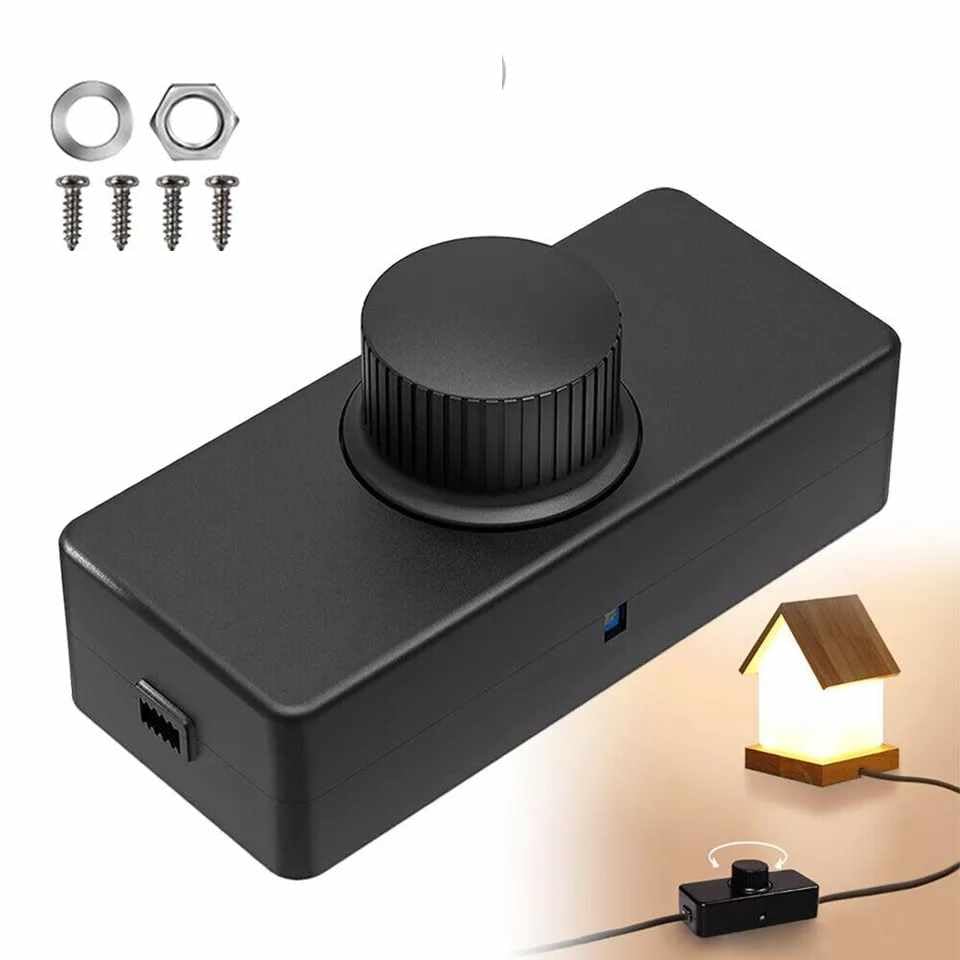 Potenciómetro regulador de luz con Interruptor, Dimmer LED, Interruptor regulador intensidad, Atenuador de luz, Apto para 12V-24V DC 800Hz-16KHz, Potencia 8A 196W Max, Conexión por tornillo
