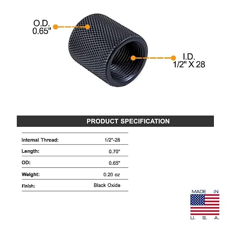 Thread Protector 1/2 x 28 for .22LR .223 & 5.56, CNC Machined, Black Oxide Finish