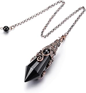 PESOENTH Black Obsidian Crystal Pendulum Metal Bronze Hexagonal Gemstone Dowsing Pendulum Crystal Spiritual Gifts for Women Healing,Scrying,Witchcraft Supplies Divination Tools