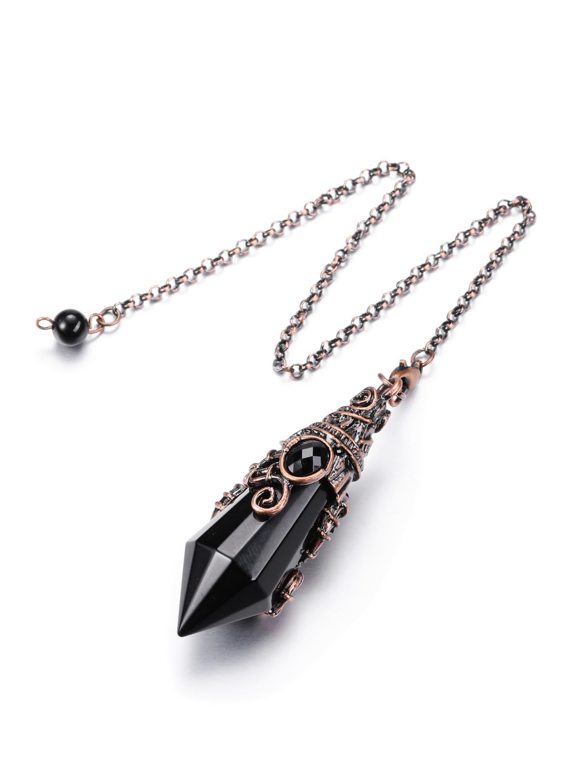 JOVIVI Black Obsidian Crystal Pendulum Dowsing Divination Scrying Pendulum with Bronze Wrap Healing Stone Gemstone Quartz Point Pendant Spiritual Gifts for Women Men