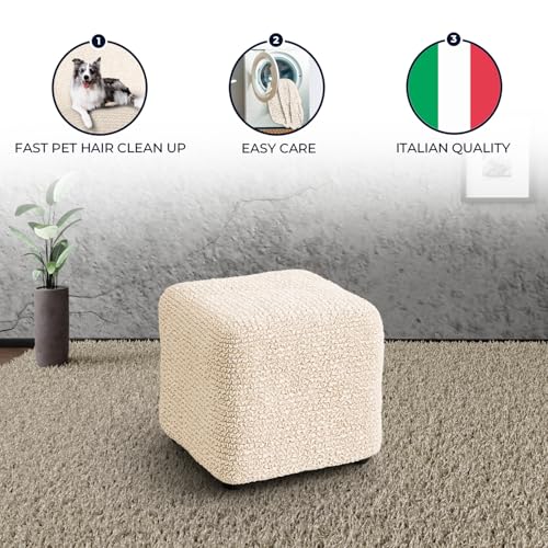 PAULATO BY GA.I.CO. Stretch Ottoman Slipcover 1-Piece – Bi-Elastic Foot Stool Cover for Square or Rectangle Pouf – Furniture Protector Machine Washable – Cream (3. Small) by PAULATO BY GA.I.CO. - Image 6