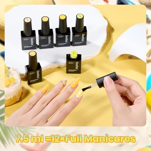 Image of Beetles Yellow Gel Nail Polish Set - Amalfi Holiday, 6 Colors Fall Gel Nail Polish Set, Soak Off UV LED Yellow Nails Art, Long-Lasting Manicure Salon DIY Home Holiday Nails Art