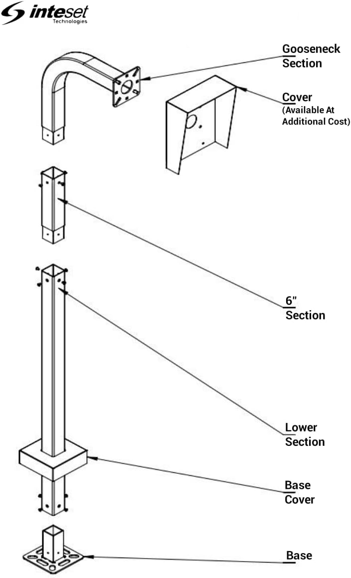 Inteset Gooseneck Pad Mount Pedestal for Card Readers and Access Control Keypads (42 & 48 inch)