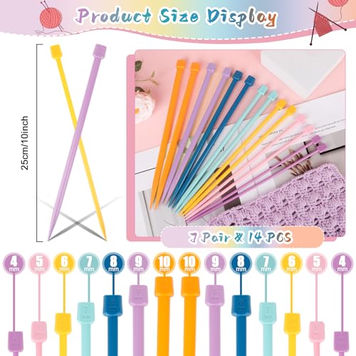 Image of Katech 14 pcs Knitting Needles Set, 4mm-10mm Single Pointed Knitting Needles for Beginners, 10 inch Straight Knitting Needle Size 10 for Knitting Sweater, Scarf(Stitches Won't Slip Off)