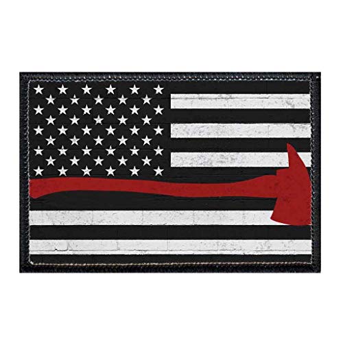 American Flag - Distressed Firefighter Axe Morale Patch | Hook and Loop Attach for Hats, Jeans, Vest, Coat | 2x3 in | by Pull Patch