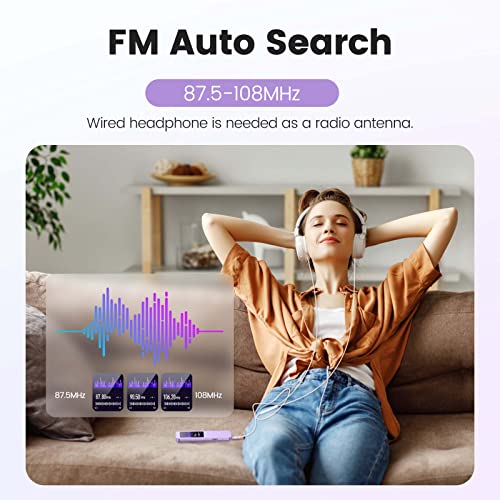 Image of 32GB MP3 Player with Bluetooth 5.3, AGPTEK A09X 2.4 inch Screen Portable Music Player with Speaker Lossless Sound with FM Radio, Voice Recorder, Supports up to 128GB, Purple