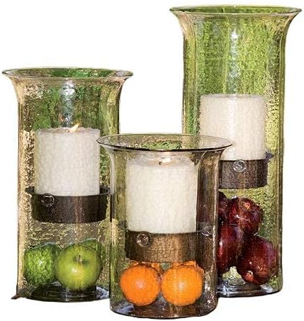 Glass Hurricane Pillar Candle Holder with Rustic Metal Insert, Perfect as a Centerpiece (Large) 19" Tall