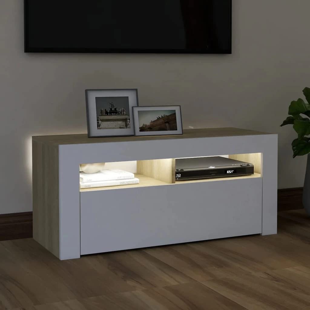 vidaXL Mobile Porta TV con Luci LED Grigio Cemento 90x35x40 cm
