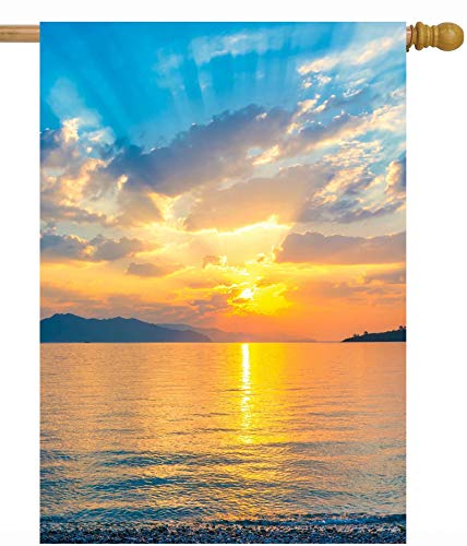 ShineSnow Summer Sea Ocean Sunrise Tropical Beach Nature Landcape House Flag 28" x 40" Double Sided Polyester Welcome Large Yard Garden Flag Banners for Patio Lawn Home Outdoor Decor