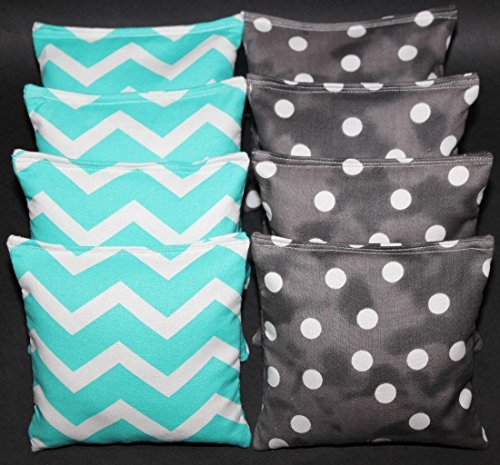Cornhole Bean Bags Chevron Aqua & Smokey Black Polka Dot 8 ACA Regulation Bags