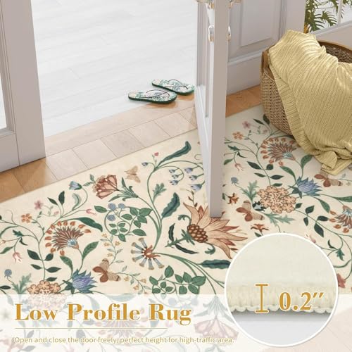 Image of Rugcomf Runner Rug for Hallways Kitchen Rug Non Slip 22 * 45 cm Washable Rugs with Rubber Backing Soft Floral Carpet Runner for Hallways, Kitchen, Laundry, Bedroom, Bathroom(Beige)