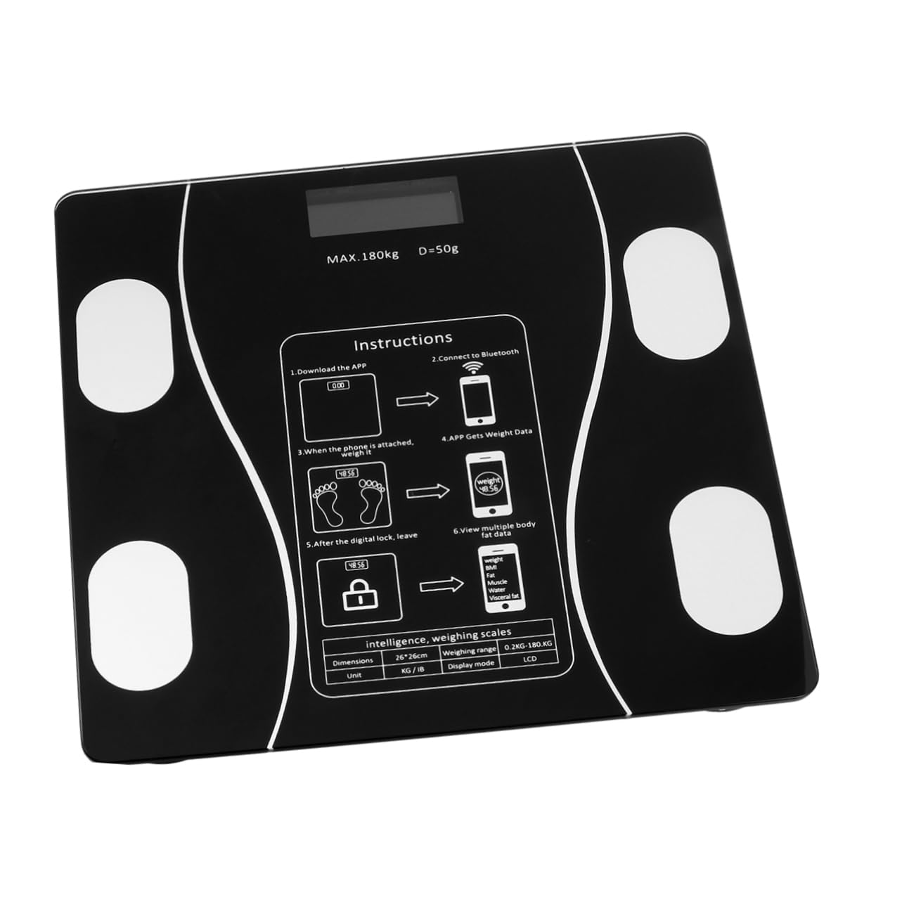 GLEAVI Bilancia Pesapersone Intelligente Bilancia Impedenziometrica USB Ricaricabile Ampio Display Led, Abs e Vetro, 0,1-180kg