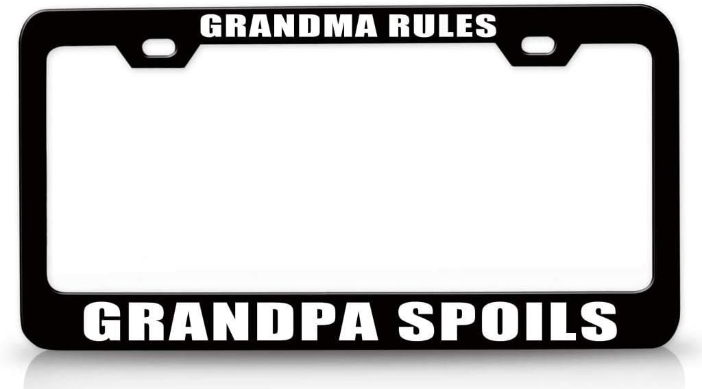 Grandma Rules Grandpa Spoils Metal Car SUV Truck License Plate Frame Bl h27