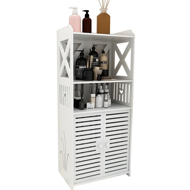 FURN ASPIRE Wood Corner Shelf Corner Bathroom Storage Floor Cabinet Free Standing with Double Door and Adjustable Living Room Corner Shower Waterproof Storage Shelf (White)-image-13