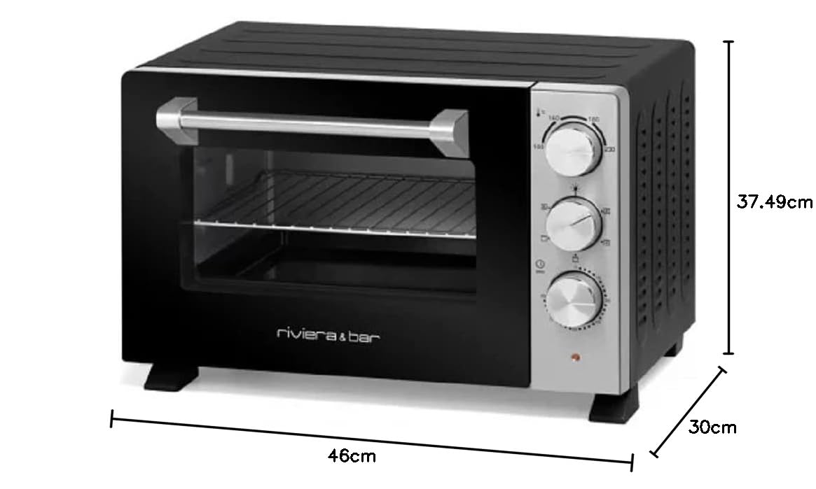 riviera&bar - Four Électrique Posable à Parois Tempérées QFR210-5 Modes de Cuisson, Chaleur Tournante, Thermostat Réglable Jusqu’à 230°C, Minuteur 90mn - 21L
