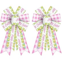 ABTOLS 2PCS Easter Wreath Bows, Spring Easter Buffalo Plaid for Wreath Easter Flower Wreath Bows Pink Easter Bows for Front Door Spring Easter Tree Bows for Indoor Outdoor Decor