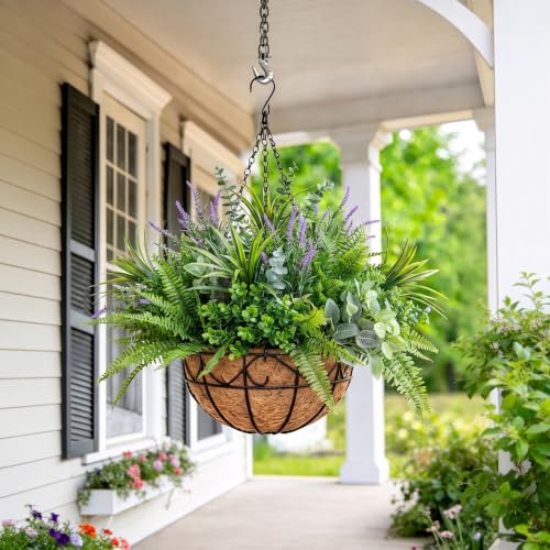 Image of 24 Bundles Artificial Greenery for Outdoor Fake Green Plant Eucalyptus Fern | Mixed Plastic UV Resistant Faux Greenery Stems for Outside Indoor Home Garden Window Box Front Porch Decoration