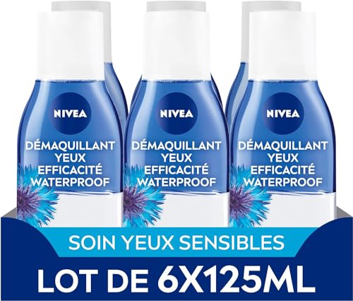NIVEA - Démaquillant Yeux - Efficacité Waterproof - Soin Contour Des Yeux & Cils - Apaise & Nettoie En Douceur - Bleuet & Eau Purifiée - Formule Biphase -...