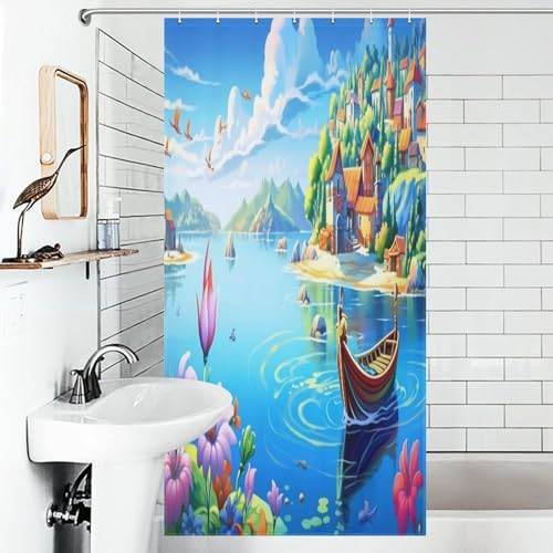 Rideau de douche imperméable Baie de Vacances 92x183 cm en polyester lavable pour petite baignoire - 6
