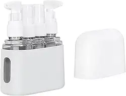 Kit 4 Frascos para Viagem Com Case – Frascos Portáteis Reutilizáveis para Shampoo, Cremes e Cosméticos – Mini Potes para Mala de Mão e Avião - acompanha Case de Silicone com Tampa (Cinza)