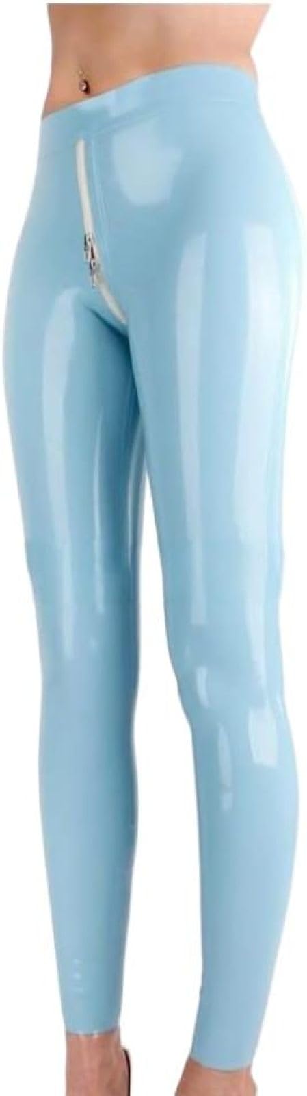 Seeblaue Sexy Latex-Leggings, Gummihose, Hose, Unterteil, Reißverschlüsse Von Vorne Nach Hinten,Transparentes Lila,XXL