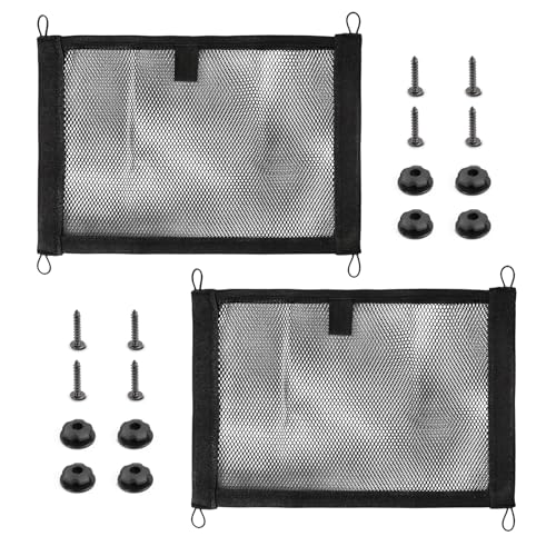Wuyaoyao 2PCS Small Cargo Net, 14.17 × 9.45 Inch 2 Layer Elastic Storage Netting with 8 Mounting Screws and Hooks, Universal Small Mesh Cargo Net Storage Pouch for Car Trunk RV Boat
