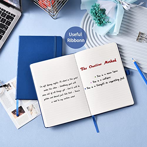 Worpice Ruled Notebook Journal - Faux Leather Hardcover Writing Notebook, 5.7" X 8.4", Lined Notebook/Journal With 100 Gsm Thick Paper, Elastic Closure, Inner Pocket, Bookmark - Blue #TOP2