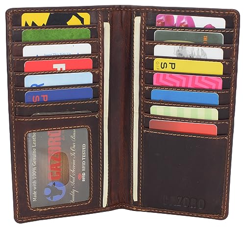 RFID Blocking Slim Long Bifold Vintage Leather ID Credit Card Holder Long Wallet3