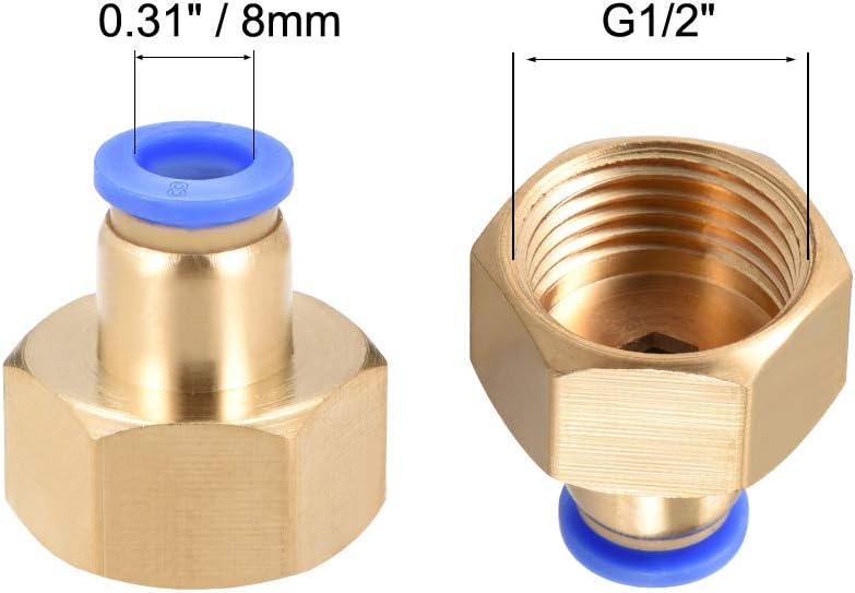 uxcell Push to Connect Tube Fitting Adapter 8mm Tube OD x G1/2 Female Straight Pneumatic Connecter Connect Pipe Fitting 4pcs