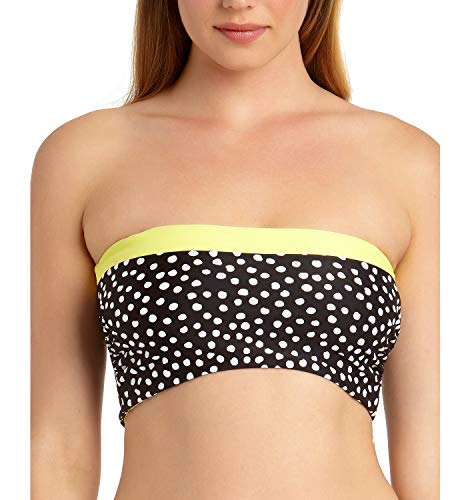 California Waves Top de biquíni tipo bandeau reversível juvenil, Preto/Amarelo, M