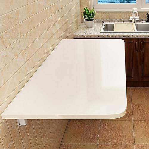 Mesa plegable montada en la pared, escritorio plegable que ahorra espacio para lavandería, comedor, estudio, cocina, bar, color blanco, 80 x 50 cm, estación de trabajo flotante