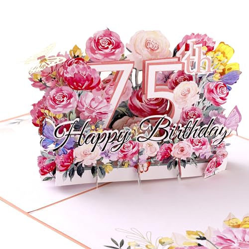 Oyydecor Happy 75th Birthday Pop-Up Card for Women, Wife, 75th Birthday Gift for, Mom, 3D...