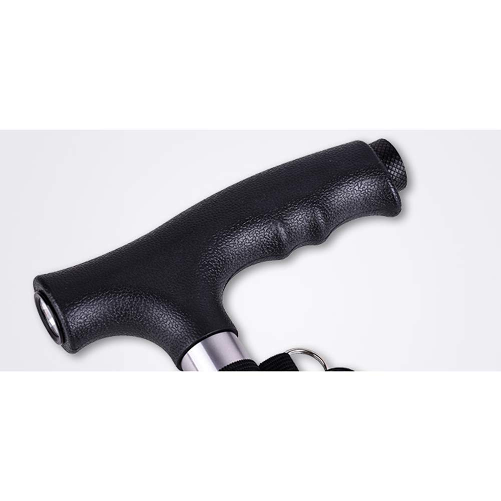 MObyat Andador para Ancianos,Bastón, Práctico con Luces LED Bastón Ligero Ajustable Retráctil De Aleación De Aluminio, Bastón Portátil con Mango Ergonómico, Base Antideslizante Cuatro Pies Negro