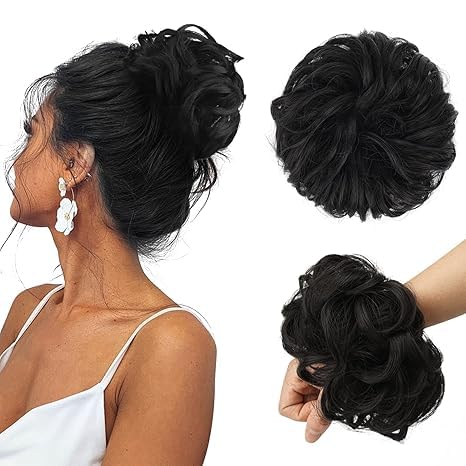 Image of CLITZ Hair Buns Hair Piece Hair Scrunchies for Women Thick Hair Extension Bun Messy Wavy Ponytail Hairpieces 1 PCS, Brown