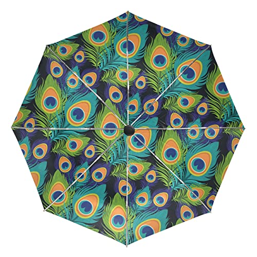 Parapluie incassable automatique plume de paon avec structure coupe-vent renforcée