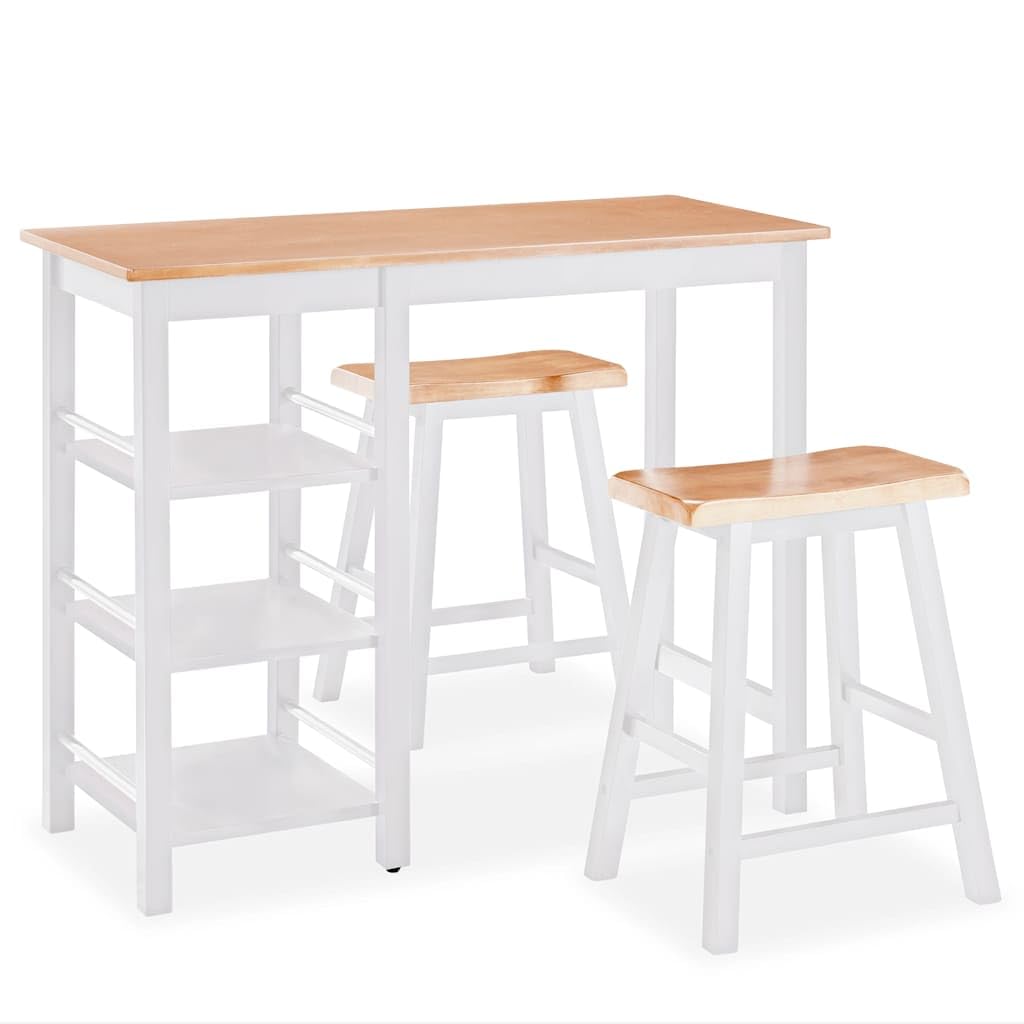 vidaXL Set Muebles Bar 3 Piezas Blanco Mobiliario Mesa Silla Alta Salón Cocina