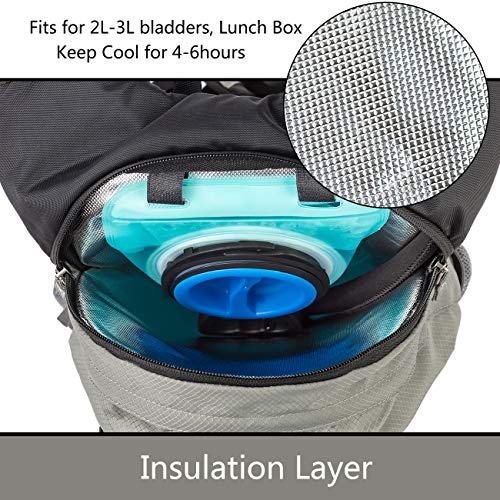 RUPUMPACK Insulated Hydration Backpack Pack with 2.5L BPA Free Bladder, Lightweight Daypack Water Backpack for Hiking Running Cycling Camping, Commuter, Fits Men, Women, Kids, 18L (Light Grey)