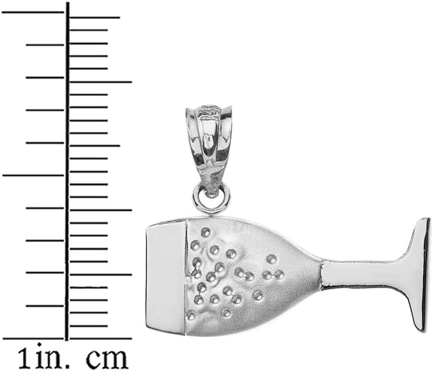 925 Sterling Silver Champagne Glass Charm Pendant Necklace