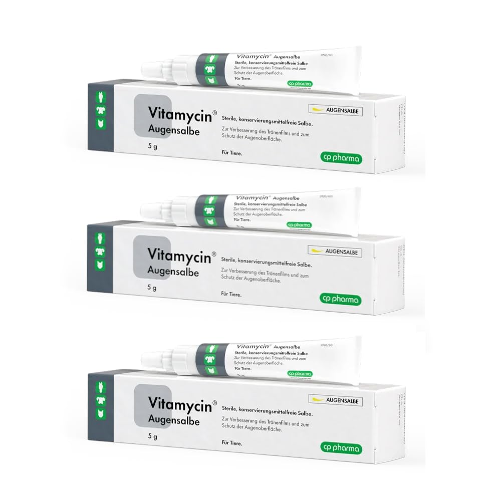 cp-pharma Vitamycin Augensalbe | 3er Pack | 3 x 5g | Augensalbe für Tiere | Kann unterstützend zur Augenpflege beitragen | Kann dabei helfen den Tränenfilm zu verbessern