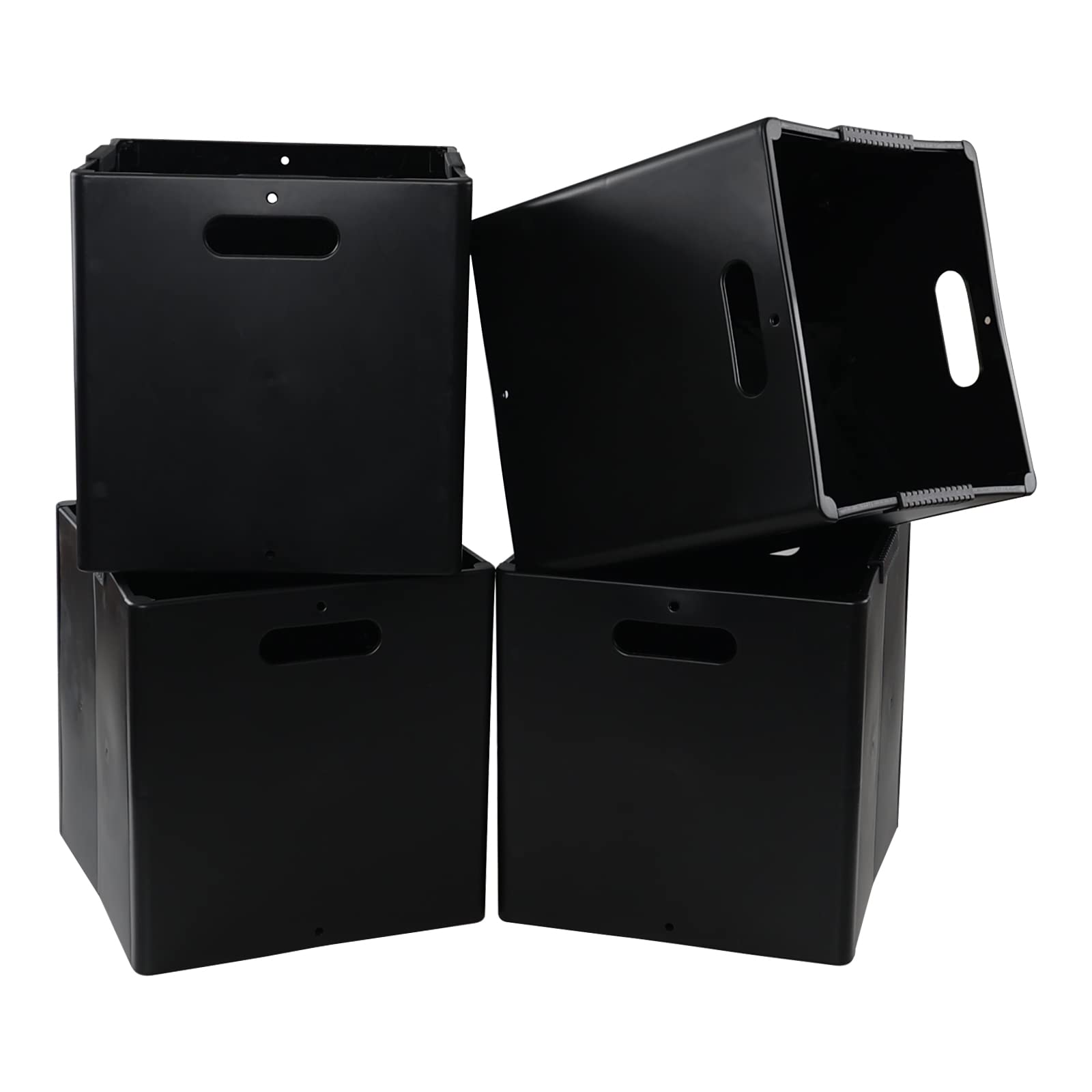 Xyskin Set of 4 Collapsible Plastic Storage Cubes Organizer with Handles, Foldable Cube Storage Baskets, Black, F