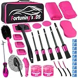 34PCS Car Detailing Brush Set, Car Detailing Kit, Car Detailing Brushes, Car Cleaning Kit, Professional Car Care kit - Car Wash Brush kit for Interior Exterior Wheels, Pink Car Accessories for Women