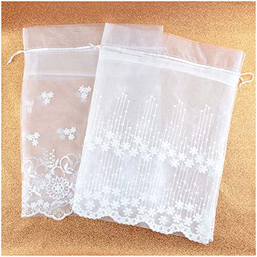Vu100 Organza Bags 12x14 Gift Bags Drawstring Premium Floral Lace