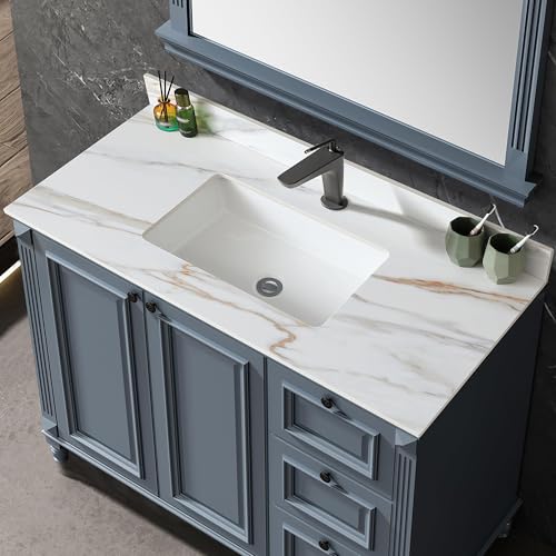 43 Inch Bathroom Vanity Top with Undermount Rectangular Sink, 4' Backsplash, Pre-Drilled Faucet Single Holes, 43'x22' Vanity Sink Tops for Bathroom Vanity Replacement (Cabinet Not Included)