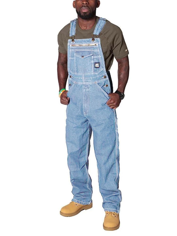 VLSCNLM Men'S Bib Overall Denim Loose Fit Jumpsuit With Adjustable Straps And Convenient Tool Pockets (US, Waist, 36, Tall, Light blue)