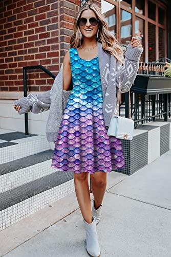 Image of uideazone Women Funny Print Sleeveless U Neck A Line Casual Midi Dress | Soft Stretchy Breathable Fabric Flared Swing Sundress Fitted Waist for Daily Wear 80 /90s Themed Party Beach Vacation Trips