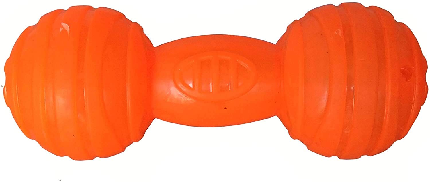 Pet Believe Natural Rubber Colorful Dumbbell Squeaky Fun Toy for Small Puppy (Orange)