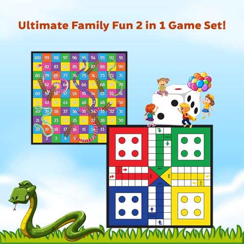Image of Popcorn Games & Puzzles 2-in-1 Ludo and Snakes & Ladders Board Game for Kids, Adults & Family | Travel-Friendly Classic Game Set for Fun Party Nights, Gifting & Learning | Great for 5-99 Age Groups
