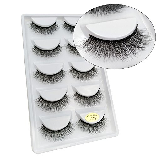 5 pairs false eyelashes 3D mink lashes natural eyelash makeup, long cross extension, soft volume winged eyelashes (805)