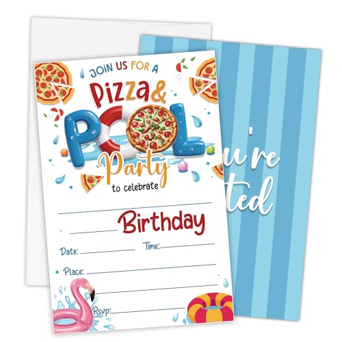 LOhgys Pool Party Birthday Invitations Summer Swim Pool Birthday Invites Cards for Boy Girls Teen Adults 4 x 6 Inch Set of 20 with Envelopes